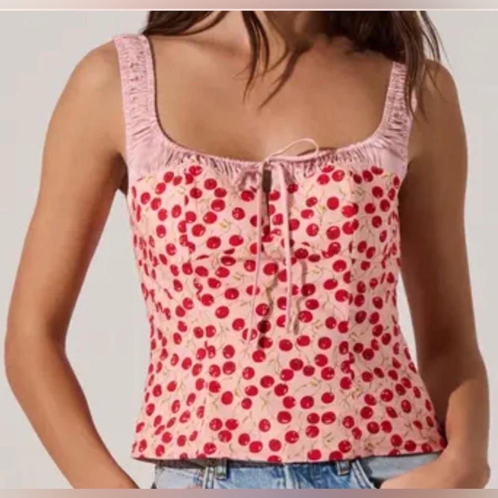 NEW Astr Pink Cherry Print Crop Top size L - Picture 1 of 12